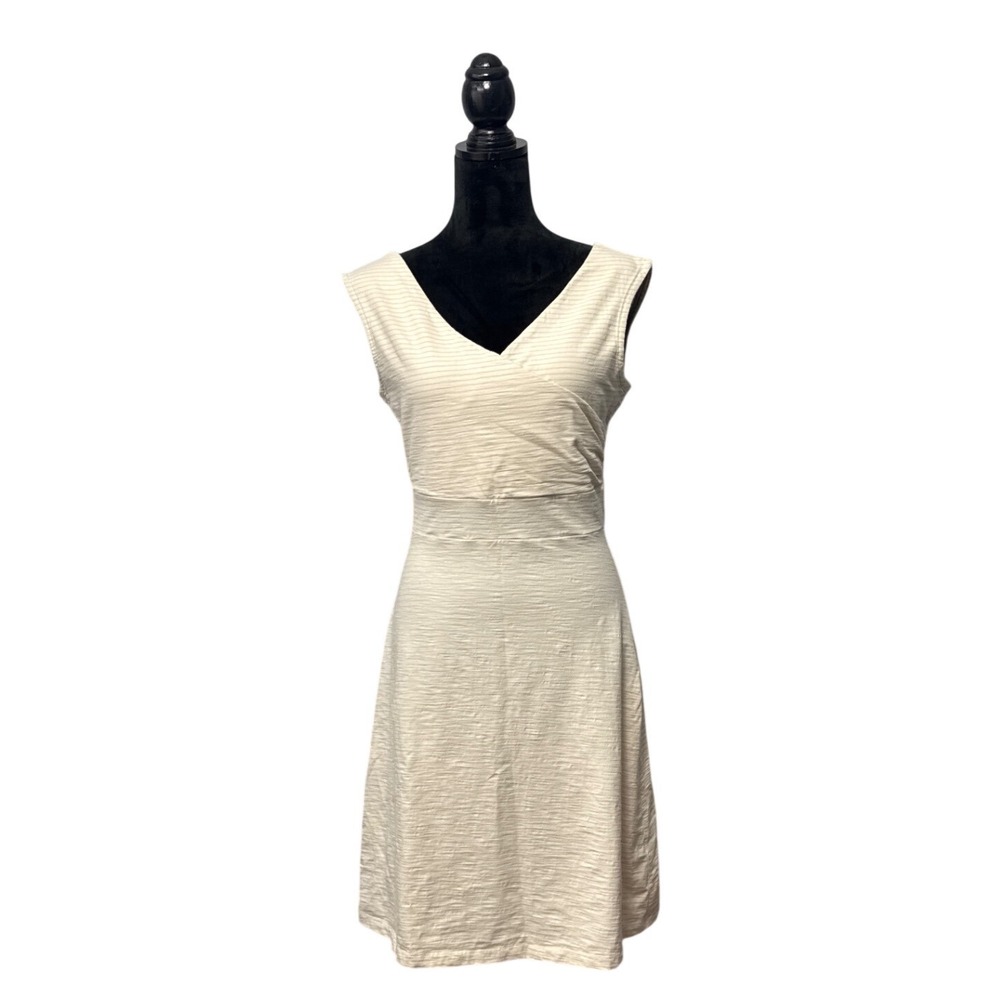 Patagonia Margot Dress Womens Large Cream Tan Excellent Organic Cotton V-Neck